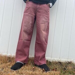 Vintage Y2k Baggy Washed wide light Red denim skater jeans  - Punk Size 32